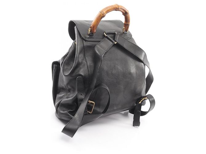 Zaino in pelle nera Gucci Bamboo Nero - vista 2