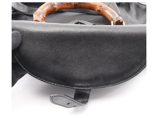 Zaino in pelle nera Gucci Bamboo Nero - vista 6