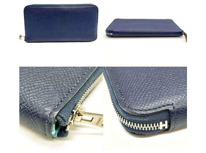 Portafoglio Hermès Azap Long in pelle Epsom blu navy con seta - vista 2