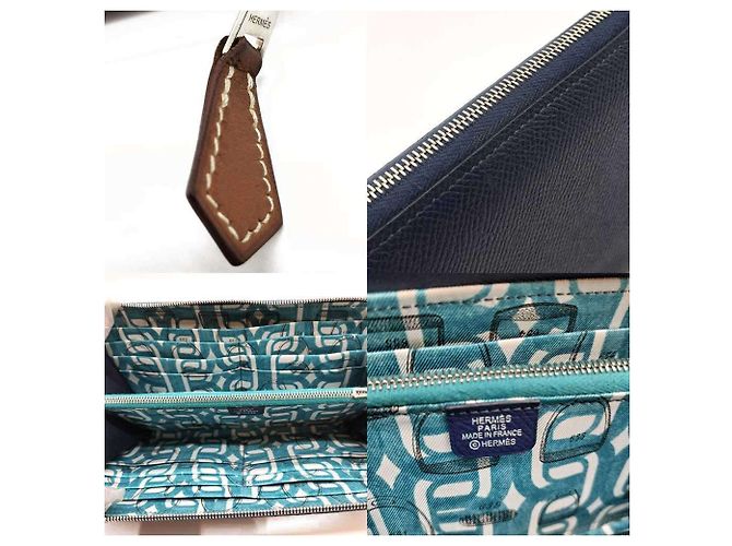 Portafoglio Hermès Azap Long in pelle Epsom blu navy con seta - vista 3