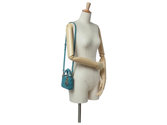 Dior Bleu Micro Cuir d'Agneau Cannage Lady Dior Turquoise - vue 10