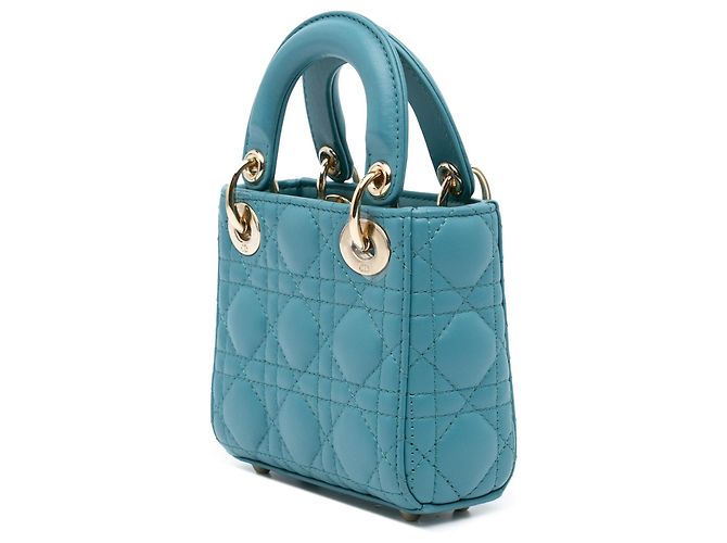 Dior Bleu Micro Cuir d'Agneau Cannage Lady Dior Turquoise - vue 2