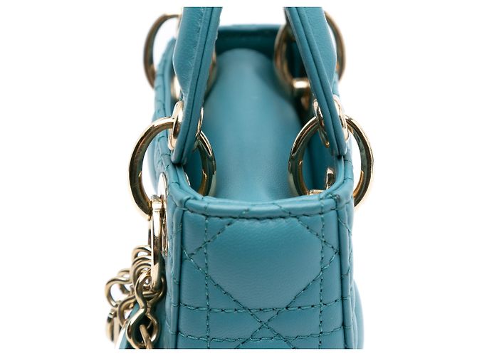 Dior Bleu Micro Cuir d'Agneau Cannage Lady Dior Turquoise - vue 8