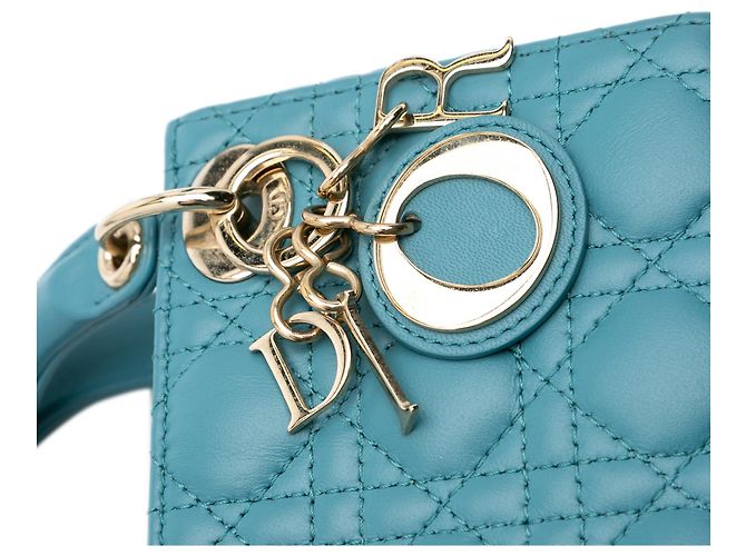 Dior Bleu Micro Cuir d'Agneau Cannage Lady Dior Turquoise - vue 9