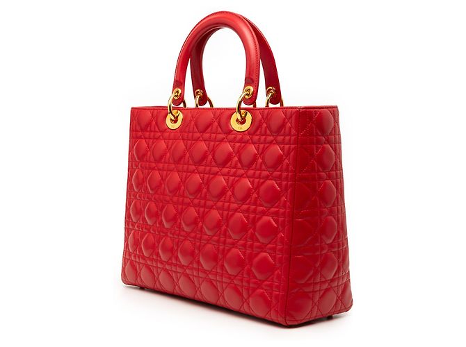 Dior Rosso Grande Borsa in Pelle di Agnello Cannage Lady Dior - vista 2