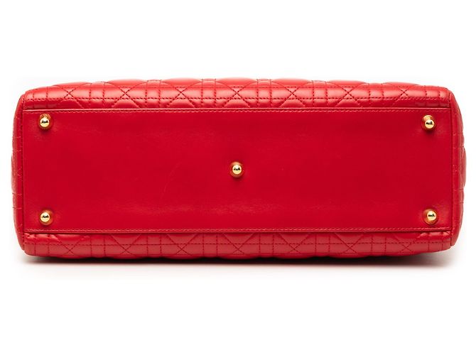 Dior Rosso Grande Borsa in Pelle di Agnello Cannage Lady Dior - vista 3