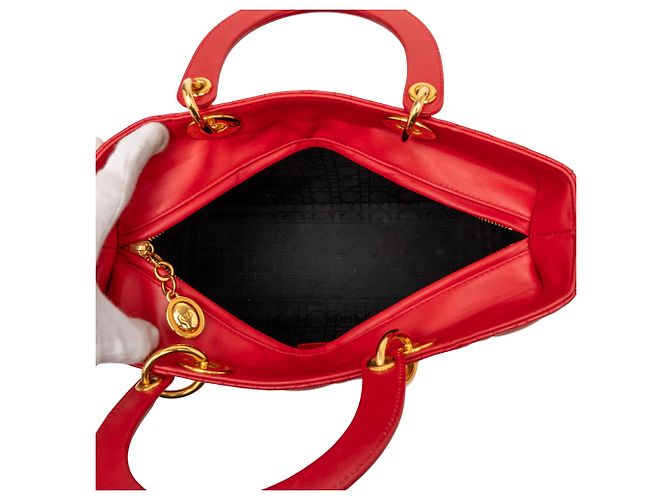 Dior Rosso Grande Borsa in Pelle di Agnello Cannage Lady Dior - vista 4