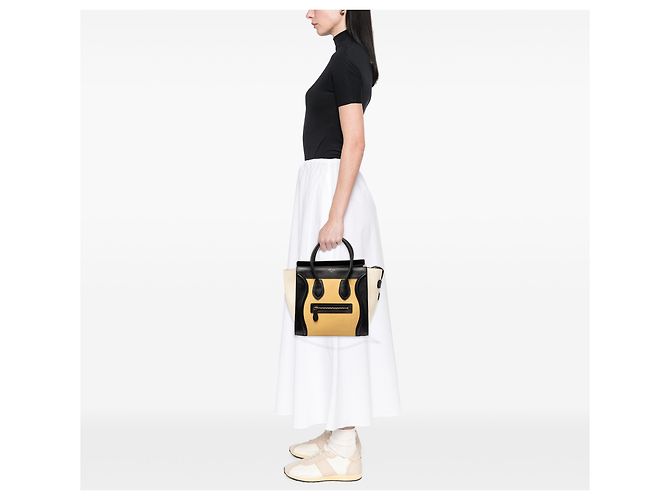 Luggage Céline Celine Tote da Viaggio Micro Tricolore in Pelle Gialla Giallo - vista 7