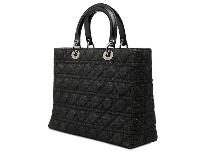 Dior Nero Grande Borsa in Denim Cannage Lady Dior - vista 2