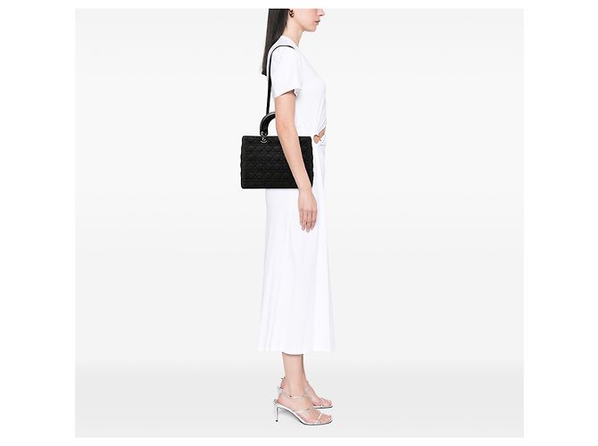 Dior Nero Grande Borsa in Denim Cannage Lady Dior - vista 7