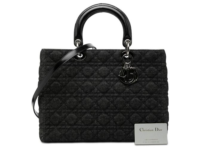 Dior Nero Grande Borsa in Denim Cannage Lady Dior - vista 8