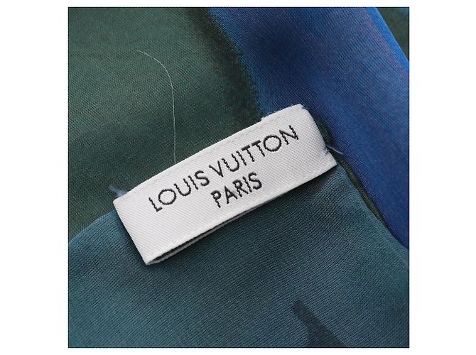 Foulard in seta con logo LV Louis Vuitton Blu Verde - vista 2