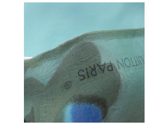 Foulard in seta con logo LV Louis Vuitton Blu Verde - vista 7