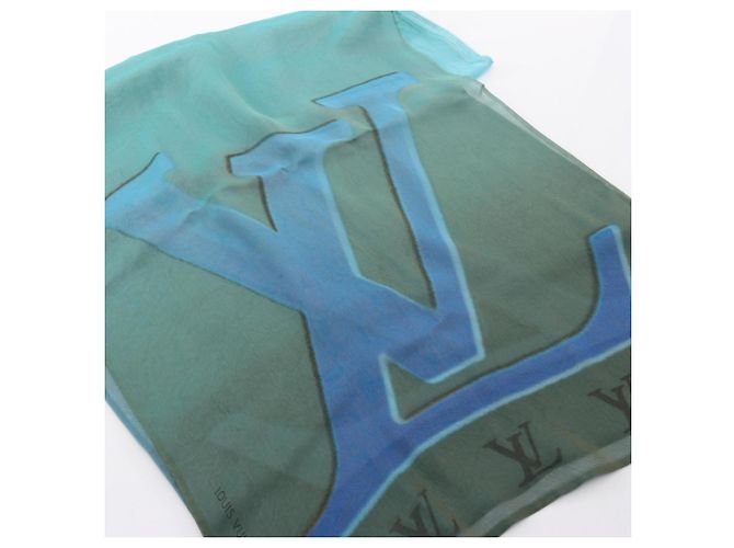 Foulard in seta con logo LV Louis Vuitton Blu Verde - vista 8