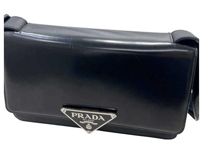Bolso de hombro de cuero negro Prada - vista 9