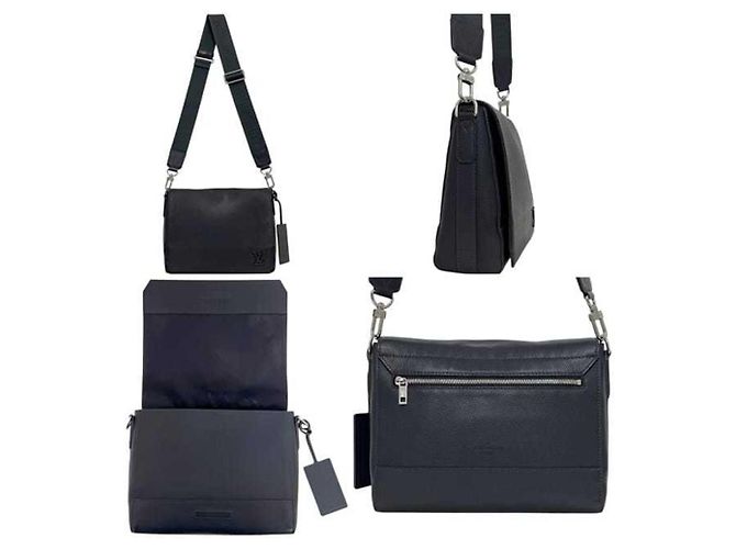 Borsa a spalla in pelle blu navy Louis Vuitton - vista 3