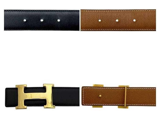 Cintura H di Hermès in pelle nera e marrone Nero - vista 4