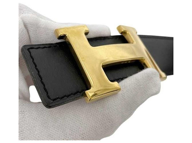 Cintura H di Hermès in pelle nera e marrone Nero - vista 9