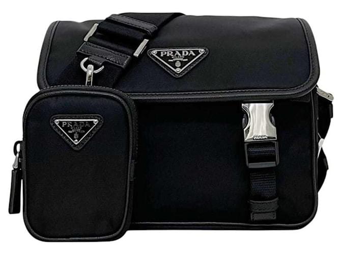 Saffiano Borsa a Spalla in Nylon e Pelle Nera Prada Nero - vista 2