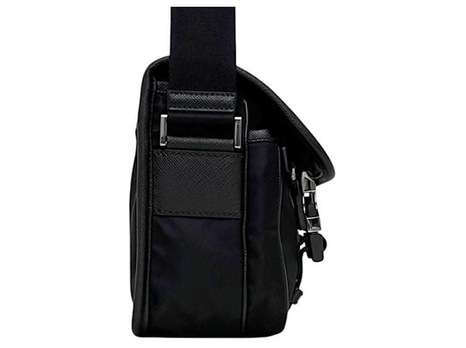 Saffiano Borsa a Spalla in Nylon e Pelle Nera Prada Nero - vista 3