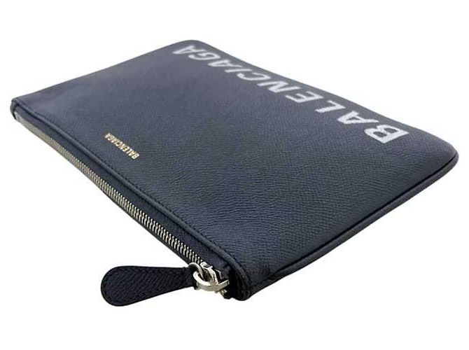 Pochette in pelle blu navy Balenciaga - vista 4