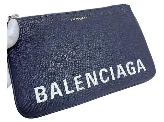 Pochette in pelle blu navy Balenciaga - vista 6