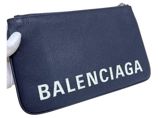 Pochette in pelle blu navy Balenciaga - vista 7