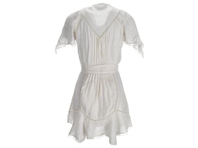 Vestido Mini de Lino Blanco con Detalles de Encaje Iro Balco Crudo - vista 3