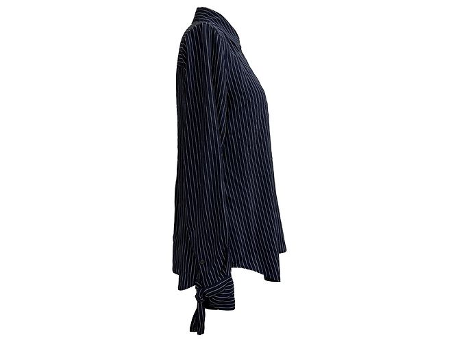 Blusa a righe con polsini in seta blu navy Theory - vista 2