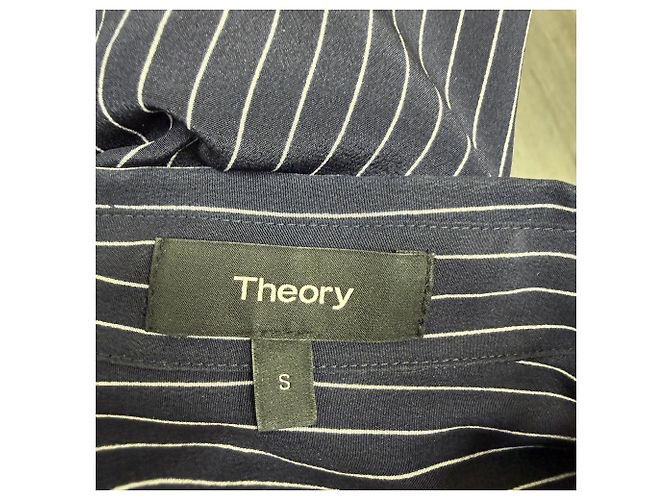 Blusa a righe con polsini in seta blu navy Theory - vista 4
