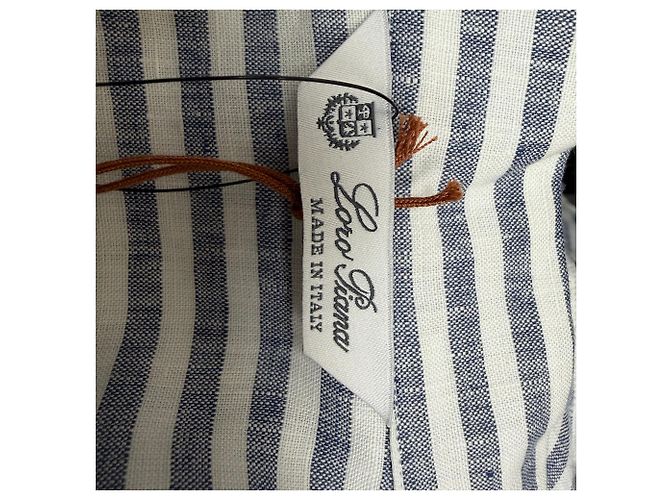 Camicia a righe con bottoni Loro Piana in lino blu navy - vista 4