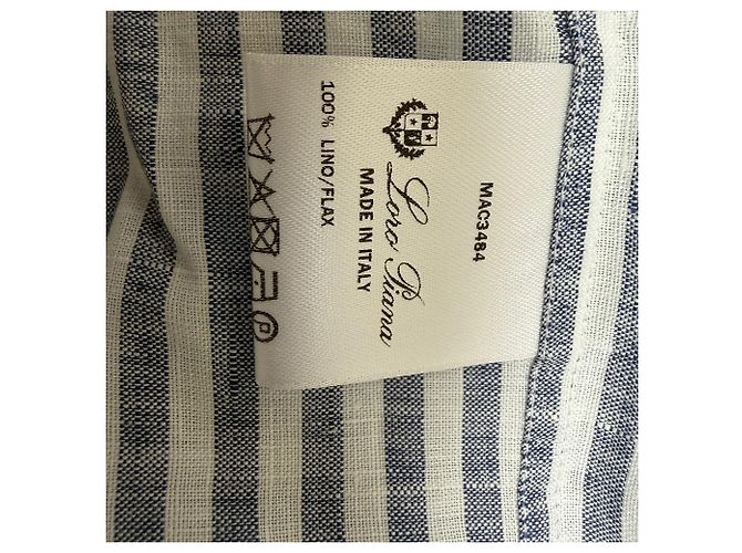Camicia a righe con bottoni Loro Piana in lino blu navy - vista 5