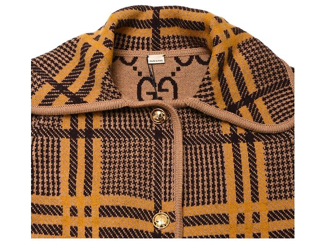 Capa reversible de jacquard Gucci Love Parade en lana marrón - vista 5