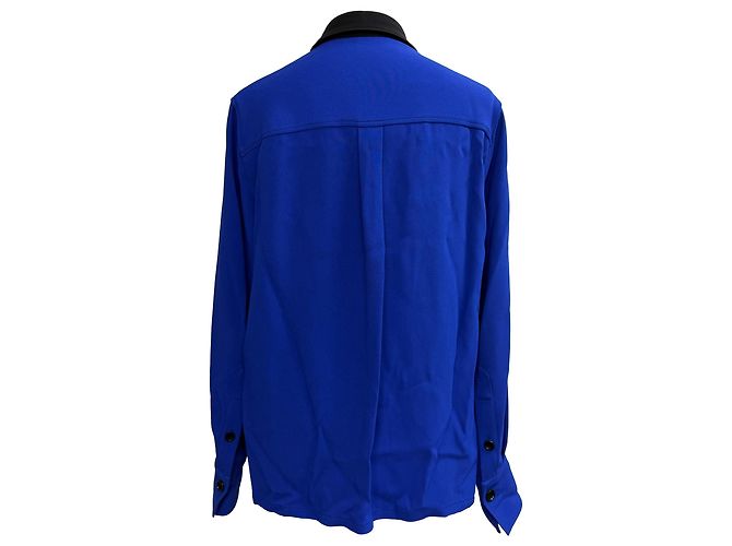 Joseph Two Tone Button Down Blouse in Blue Viscose - view 3