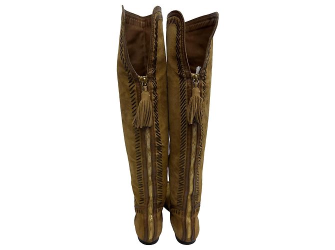 Stivali alti in suede marrone con dettaglio a frange Jimmy Choo Rosso - vista 3
