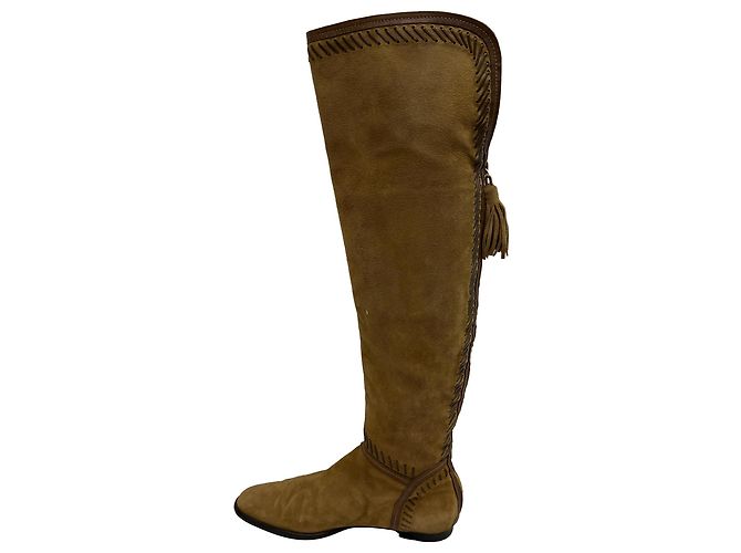 Stivali alti in suede marrone con dettaglio a frange Jimmy Choo Rosso - vista 4