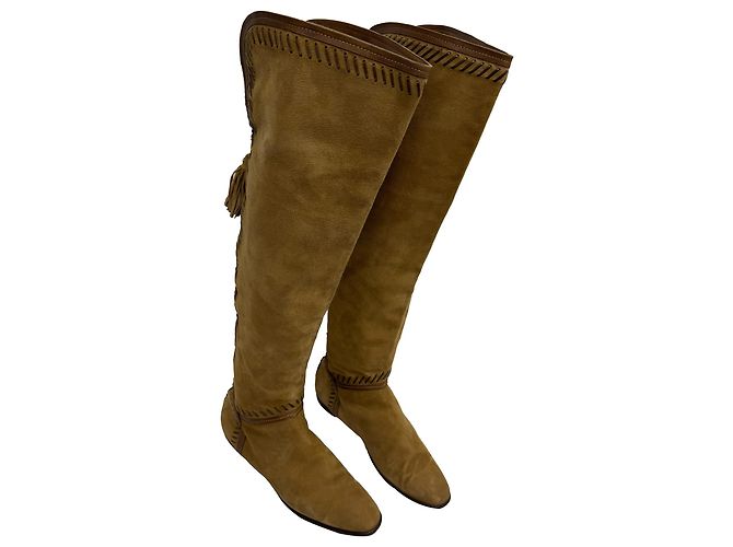 Stivali alti in suede marrone con dettaglio a frange Jimmy Choo Rosso - vista 5