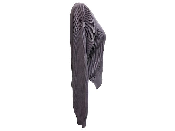 Maglione a maglia ribattuta viola con collo rotondo in cotone di Brunello Cucinelli Porpora - vista 2