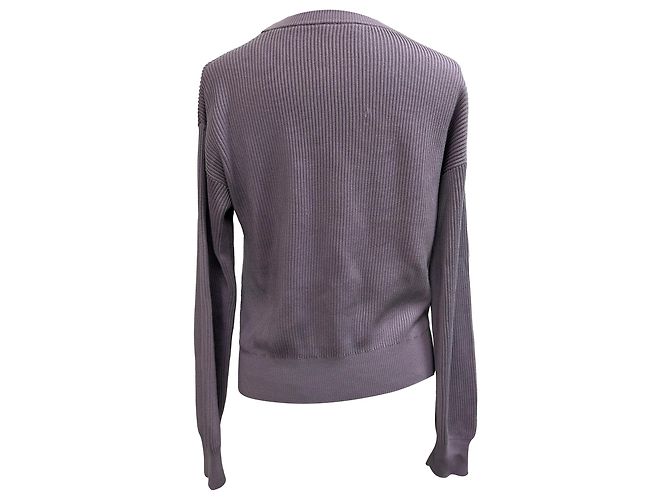 Maglione a maglia ribattuta viola con collo rotondo in cotone di Brunello Cucinelli Porpora - vista 3
