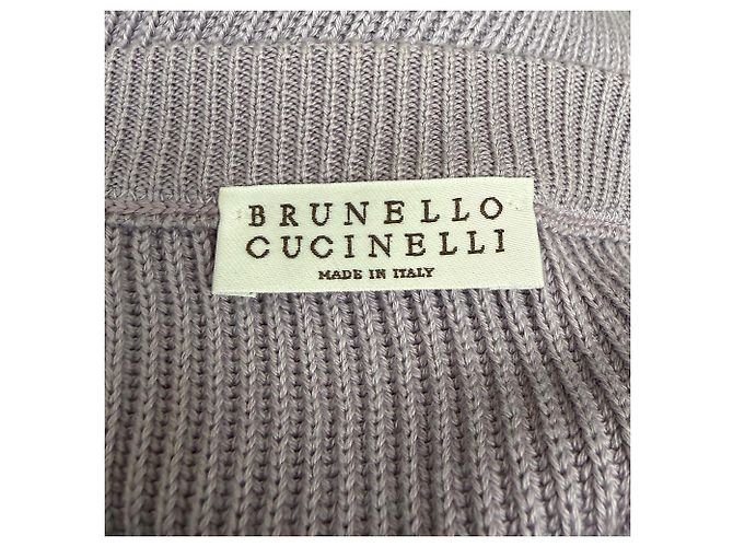 Maglione a maglia ribattuta viola con collo rotondo in cotone di Brunello Cucinelli Porpora - vista 5