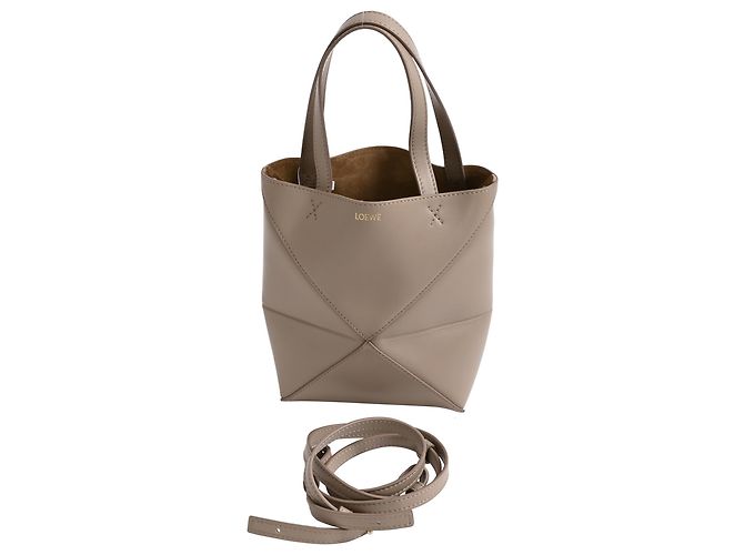 Borsa pieghevole Mini Puzzle Loewe in pelle di vitello beige - vista 13