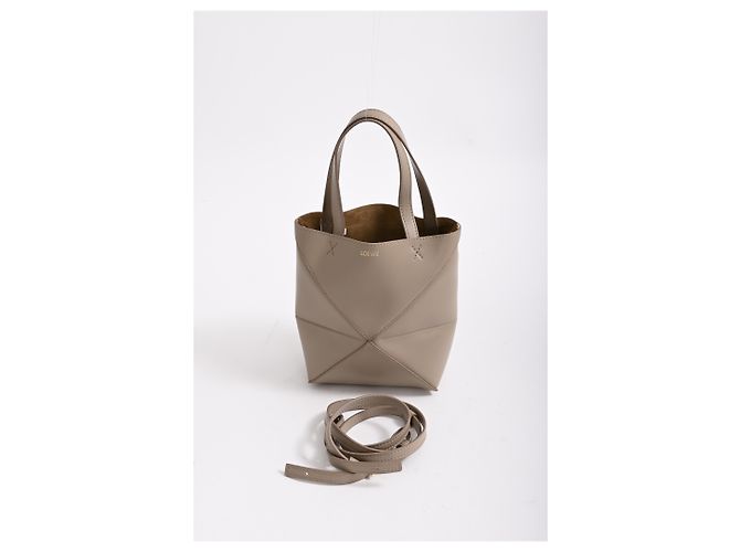 Borsa pieghevole Mini Puzzle Loewe in pelle di vitello beige - vista 14
