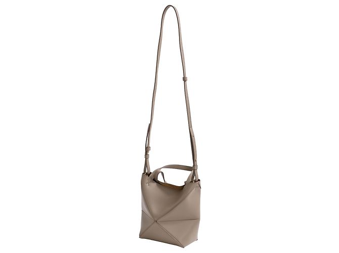 Borsa pieghevole Mini Puzzle Loewe in pelle di vitello beige - vista 5