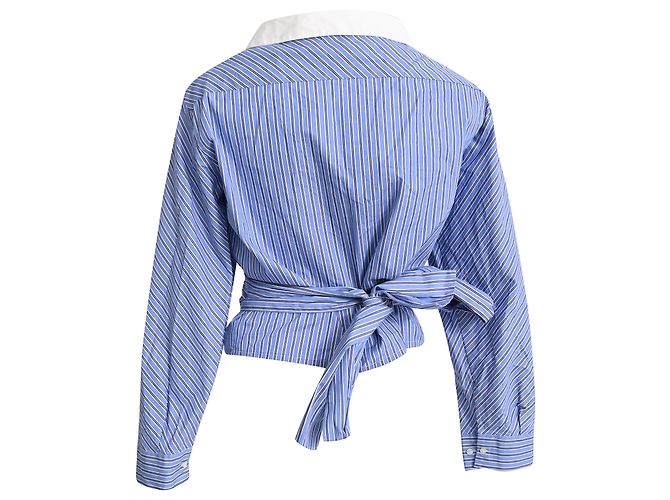Camisa Asimétrica Rayada Maje Lim en Algodón Azul - vista 3
