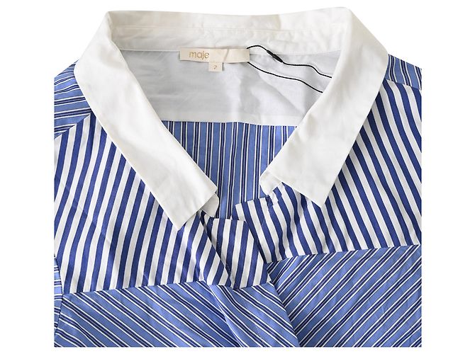 Camisa Asimétrica Rayada Maje Lim en Algodón Azul - vista 5