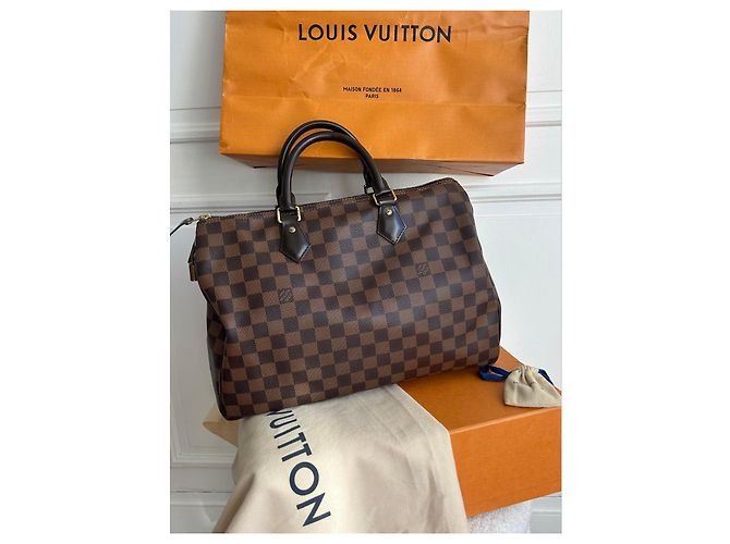Louis Vuitton Borsa Speedy 35 Damier Ébène Marrone - vista 2