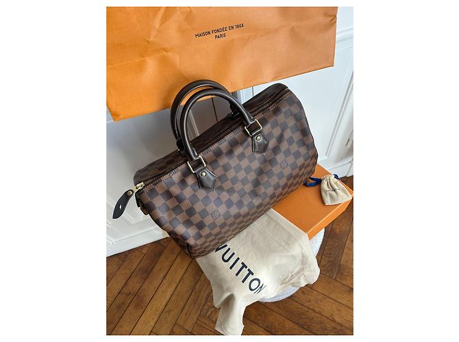 Louis Vuitton Borsa Speedy 35 Damier Ébène Marrone - vista 3