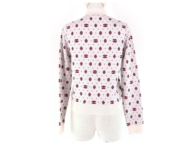Timeless Chanel COCO Mark Seidenstrickpullover mit Halbzipper Weiß - Ansicht 3