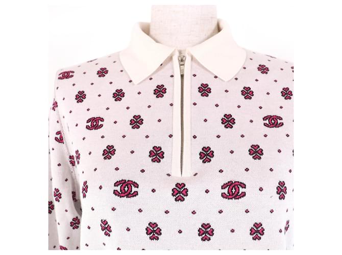 Timeless Chanel COCO Mark Seidenstrickpullover mit Halbzipper Weiß - Ansicht 4