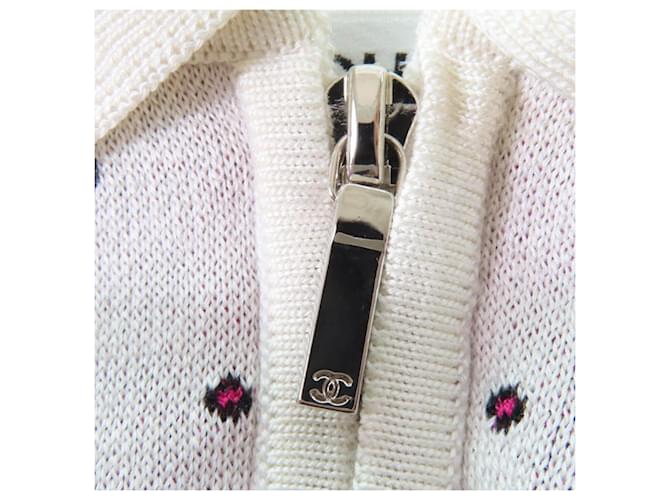 Timeless Chanel COCO Mark Seidenstrickpullover mit Halbzipper Weiß - Ansicht 5